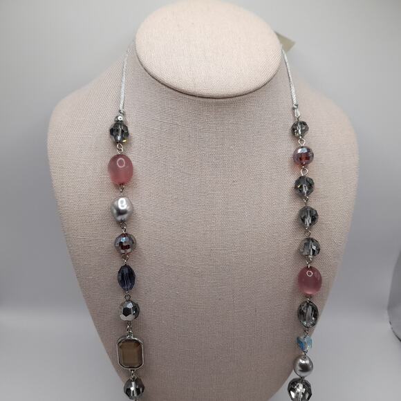 Chico’s Multi Strand Beaded Necklace NWT Silver Tone Mixed Beads 44 Inch - Picture 7 of 9